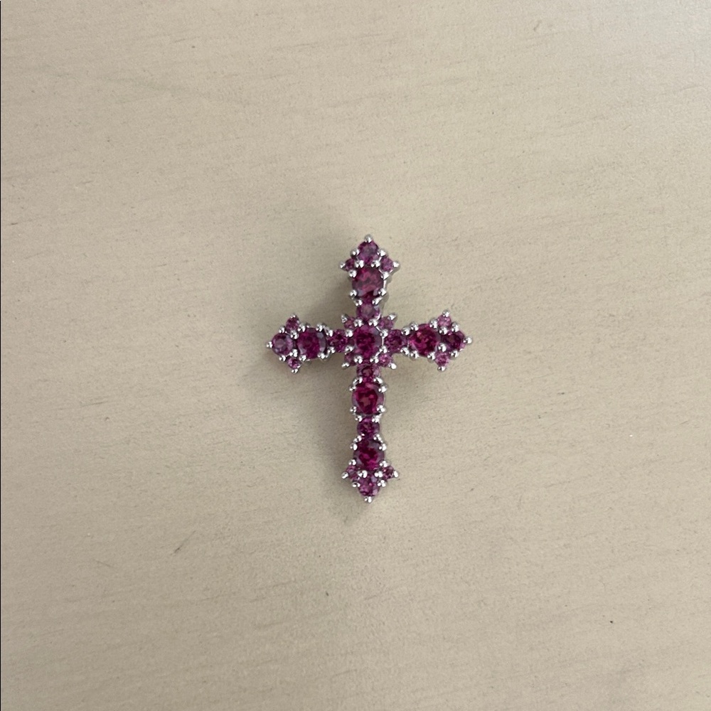 Sterling silver rhodolite garnet Cross pendant